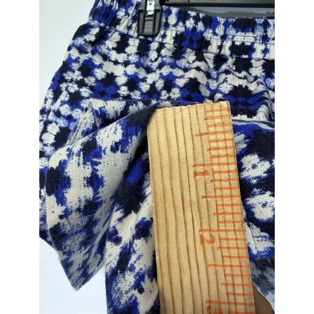J Crew Women Boardwalk Elastic Pull On Shorts  Geometrc Multi Blue LINEN BLEND 2
